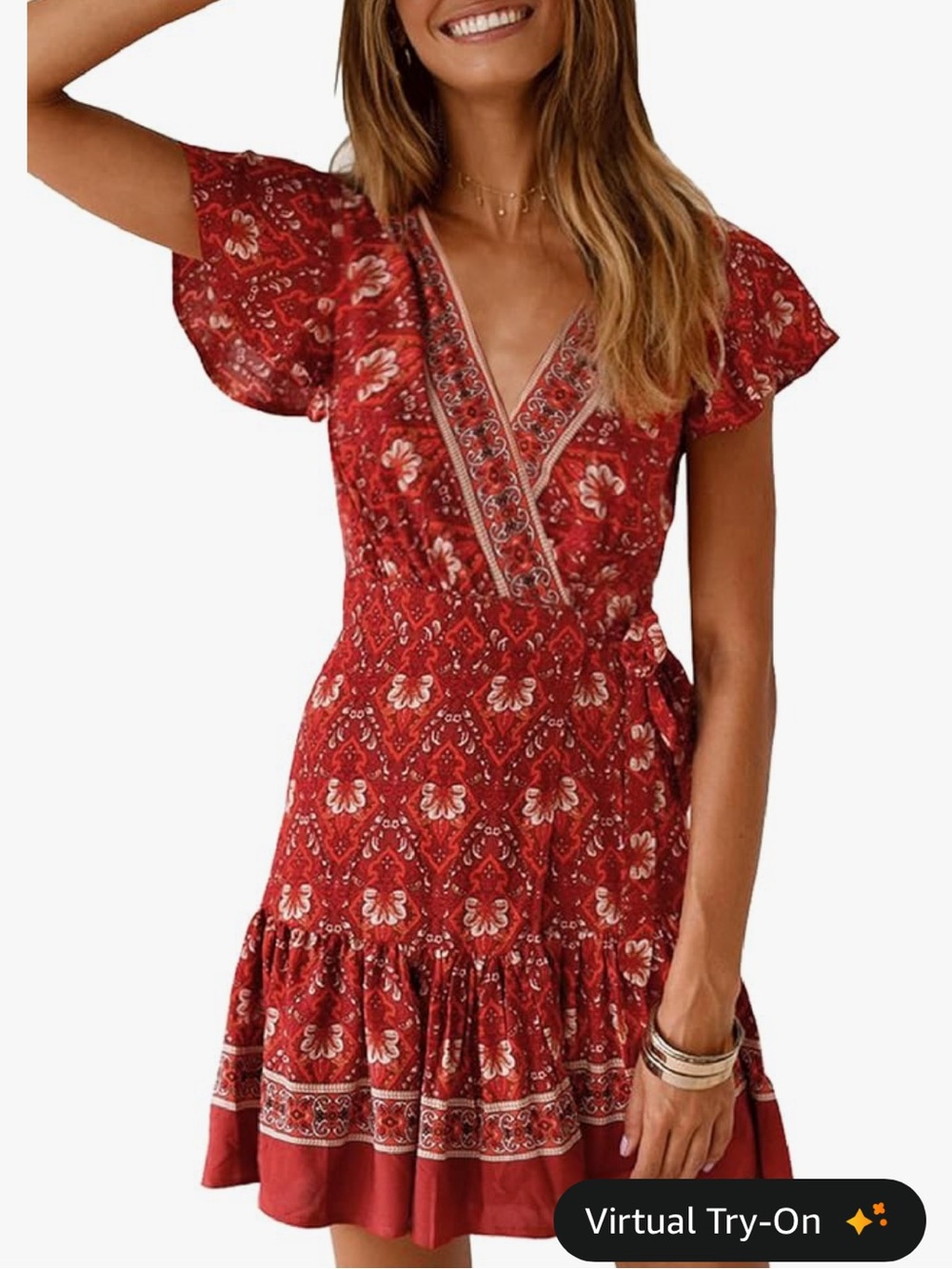 Zesica Women’s Summer Boho Wrap Floral Smocked Dress